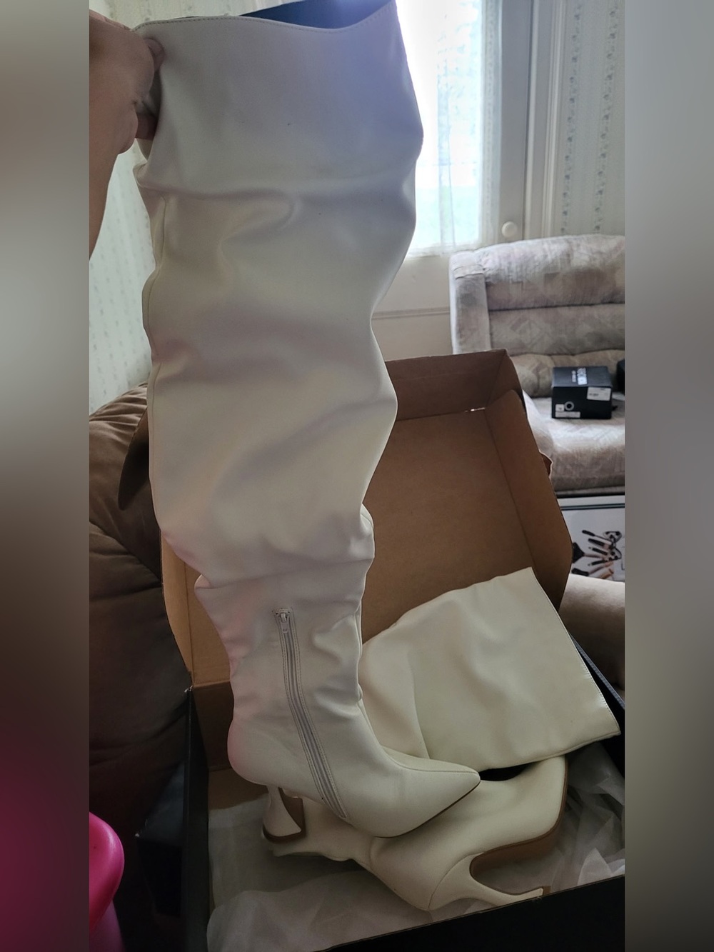 Fashion Nova White Knee-High Boots